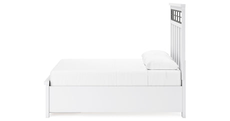 Ashbryn Queen Panel Storage Bed with Mirrored Dresser and Chest in White/Natural from Ashley - Luna Furniture