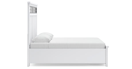 Ashbryn Queen Panel Storage Bed with Mirrored Dresser and 2 Nightstands in White/Natural from Ashley - Luna Furniture