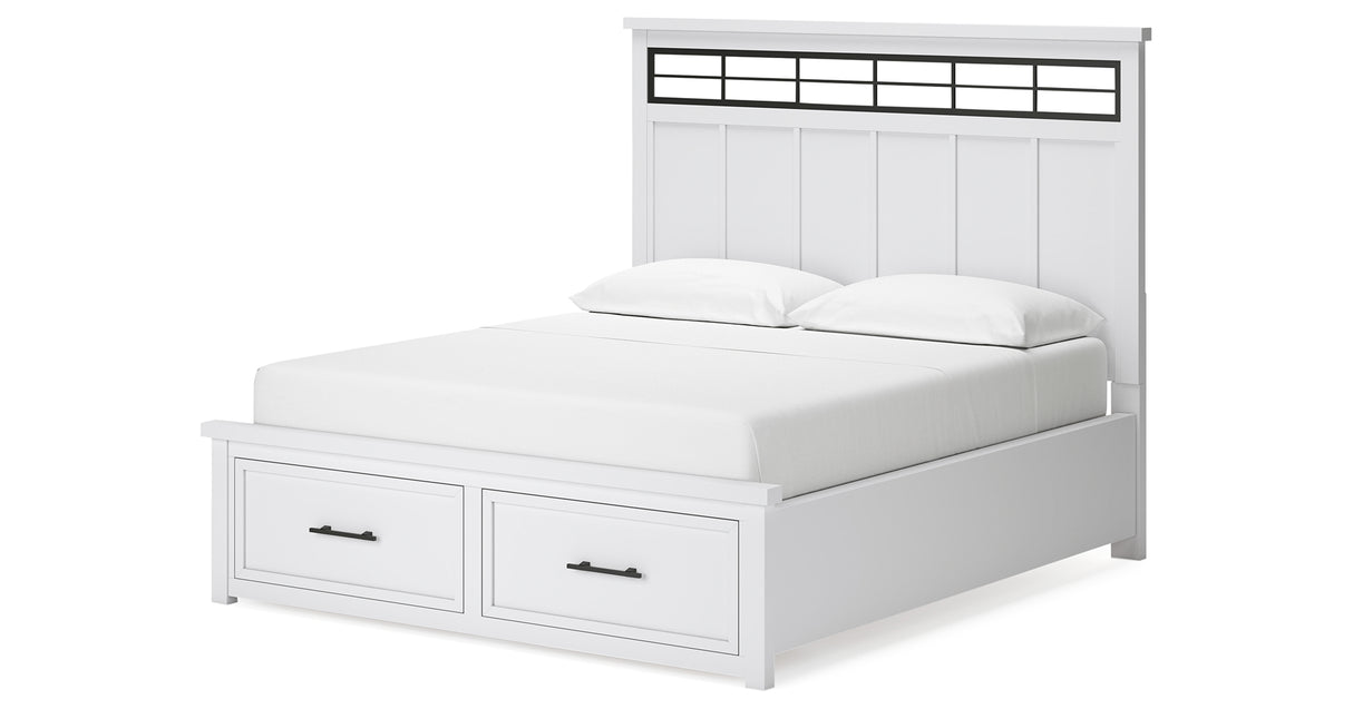 Ashbryn California King Panel Storage Bed with Mirrored Dresser and Chest in White/Natural from Ashley - Luna Furniture