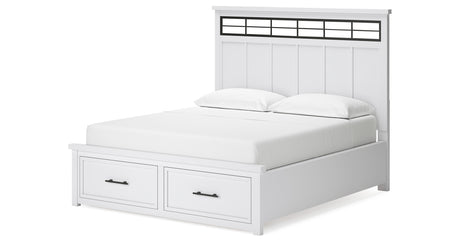 Ashbryn California King Panel Storage Bed with Mirrored Dresser in White/Natural from Ashley - Luna Furniture