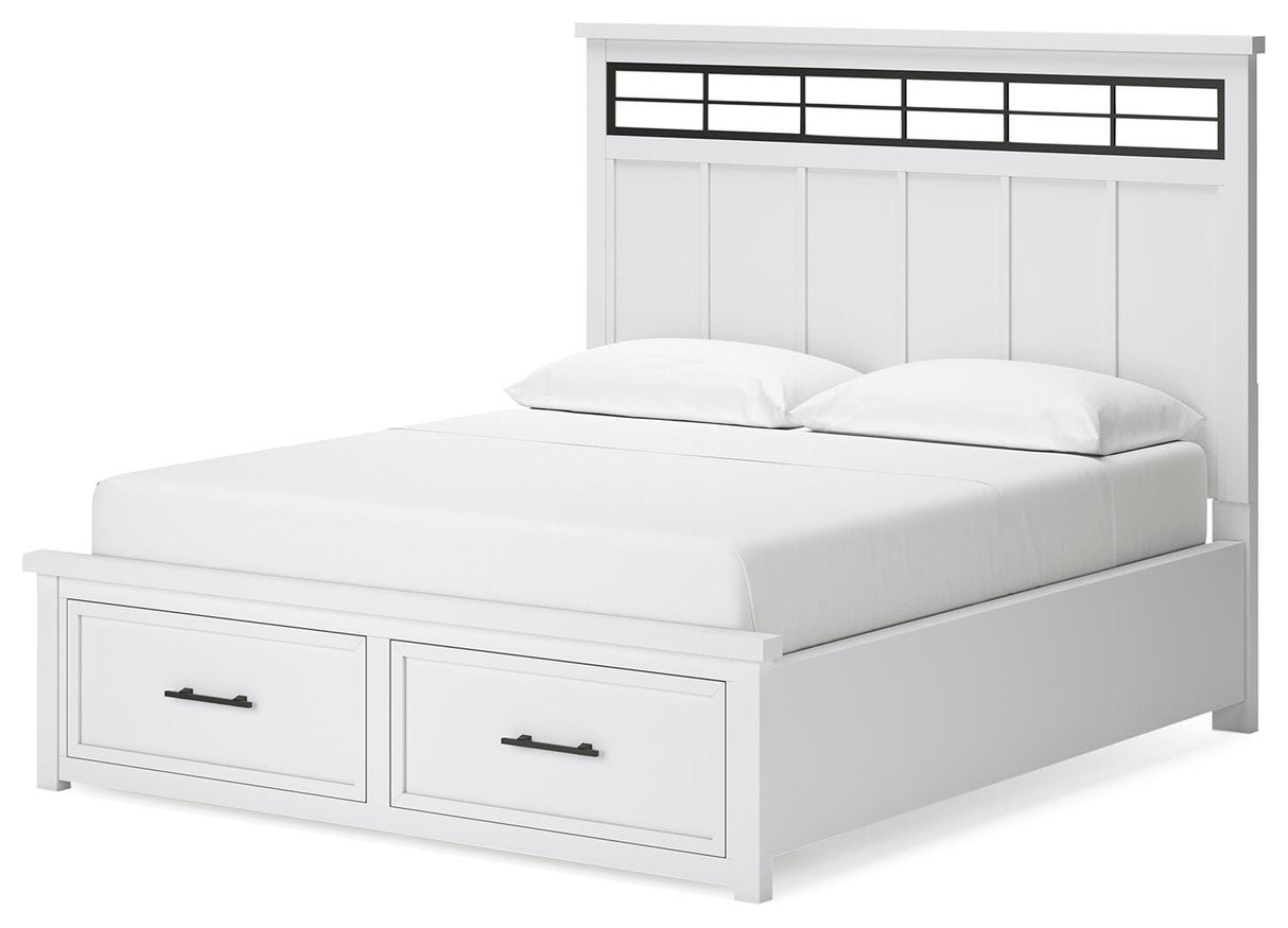 Ashbryn California King Panel Storage Bed, Dresser and Mirror in White/Natural from Ashley - Luna Furniture