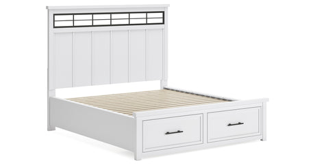 Ashbryn California King Panel Storage Bed with Mirrored Dresser and Nightstand in White/Natural from Ashley - Luna Furniture