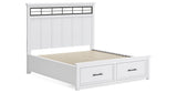 Ashbryn California King Panel Storage Bed with Mirrored Dresser, Chest and Nightstand in White/Natural from Ashley - Luna Furniture