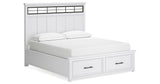 Ashbryn California King Panel Storage Bed with Mirrored Dresser, Chest and 2 Nightstands in White/Natural from Ashley - Luna Furniture