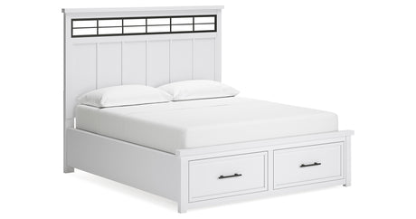 Ashbryn California King Panel Storage Bed with Mirrored Dresser and Chest in White/Natural from Ashley - Luna Furniture