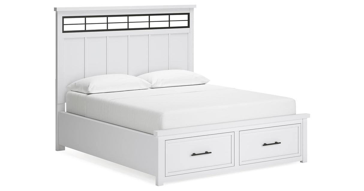 Ashbryn California King Panel Storage Bed with Mirrored Dresser and Nightstand in White/Natural from Ashley - Luna Furniture