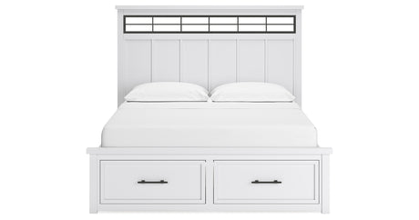 Ashbryn California King Panel Storage Bed with Mirrored Dresser, Chest and Nightstand in White/Natural from Ashley - Luna Furniture