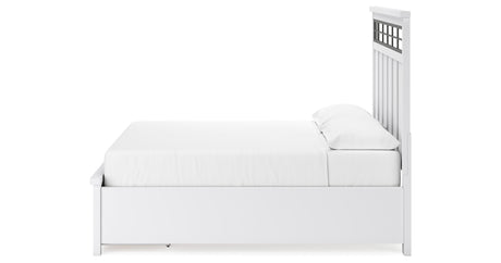 Ashbryn California King Panel Storage Bed with Mirrored Dresser, Chest and 2 Nightstands in White/Natural from Ashley - Luna Furniture