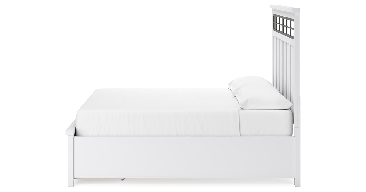 Ashbryn California King Panel Storage Bed with Mirrored Dresser and Chest in White/Natural from Ashley - Luna Furniture