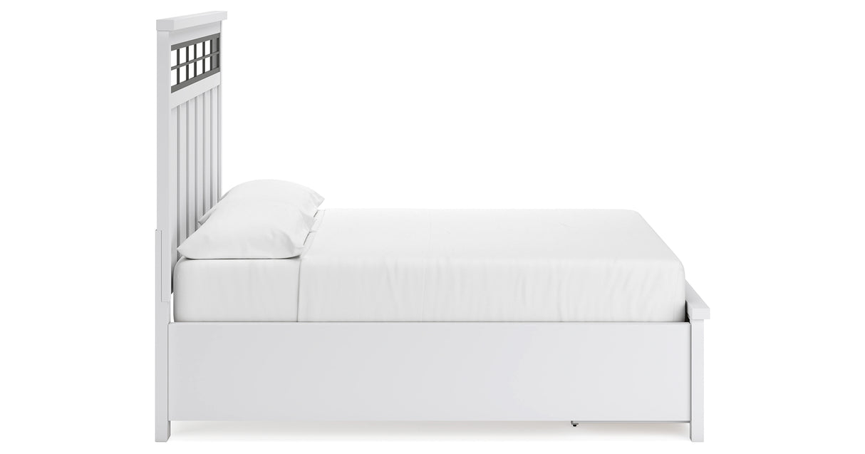 Ashbryn California King Panel Storage Bed with Mirrored Dresser and Chest in White/Natural from Ashley - Luna Furniture