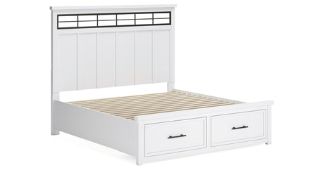 Ashbryn King Panel Storage Bed with Mirrored Dresser and Nightstand in White/Natural from Ashley - Luna Furniture