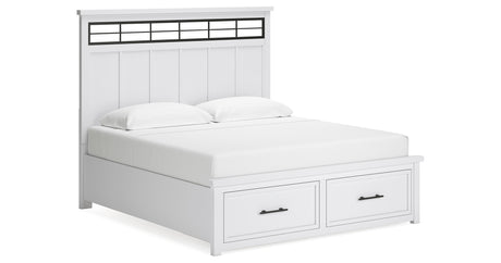 Ashbryn King Panel Storage Bed with Mirrored Dresser and 2 Nightstands in White/Natural from Ashley - Luna Furniture