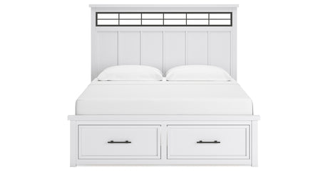 Ashbryn King Panel Storage Bed with Mirrored Dresser and Nightstand in White/Natural from Ashley - Luna Furniture