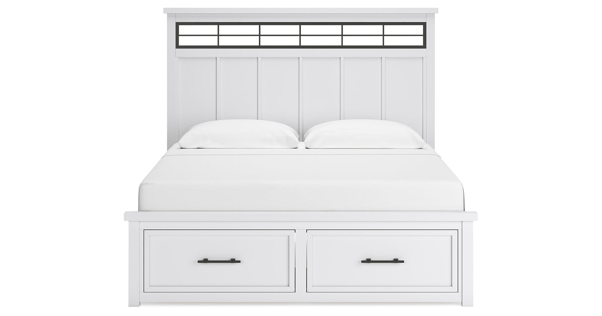 Ashbryn White/Natural King Panel Storage Bed with Dresser and 2 Nightstands from Ashley - Luna Furniture