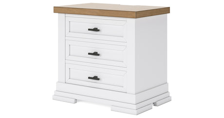 Ashbryn King Panel Storage Bed with Mirrored Dresser and 2 Nightstands in White/Natural from Ashley - Luna Furniture