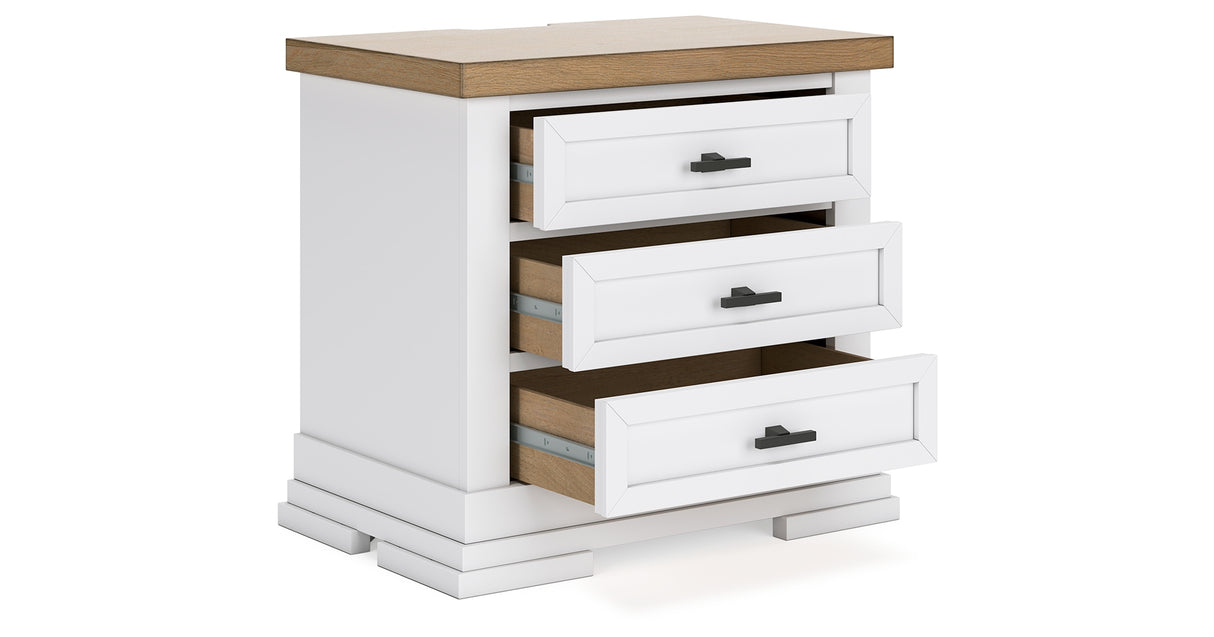 Ashbryn King Panel Storage Bed with Mirrored Dresser, Chest and 2 Nightstands in White/Natural from Ashley Furniture - Luna Furniture
