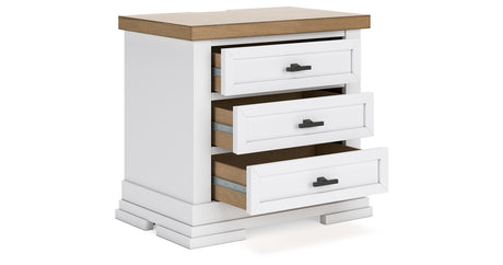 Ashbryn Queen Panel Storage Bed with Mirrored Dresser and 2 Nightstands in White/Natural from Ashley - Luna Furniture