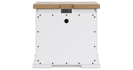 Ashbryn Queen Panel Storage Bed with Mirrored Dresser, Chest and Nightstand in White/Natural from Ashley - Luna Furniture