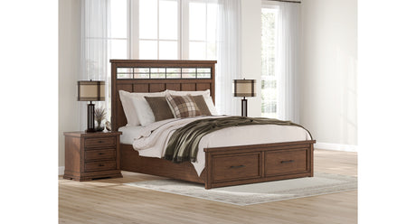 Taffenbrook Medium Brown California King Panel Storage Bed from Ashley Furniture - Luna Furniture
