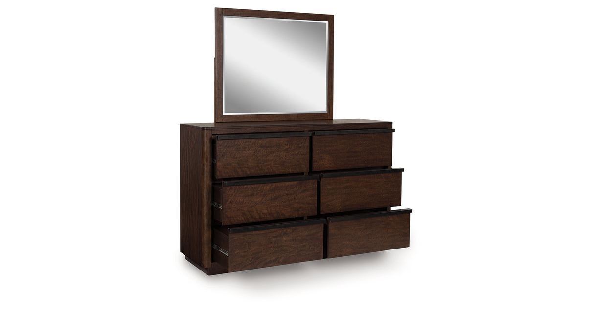 Dilenno California King Canopy Bed with Mirrored Dresser in Dark Brown from Ashley Furniture - Luna Furniture