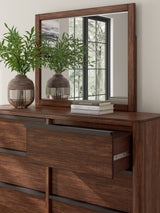 Dilenno King Canopy Bed with Mirrored Dresser, Chest and 2 Nightstands in Dark Brown from Ashley Furniture - Luna Furniture