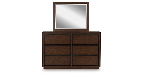 Dilenno King Canopy Bed with Mirrored Dresser and Nightstand in Dark Brown from Ashley Furniture - Luna Furniture