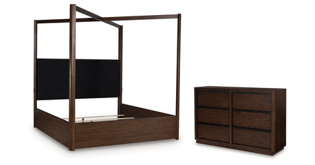 Dilenno California King Canopy Bed with Dresser in Dark Brown from Ashley - Luna Furniture