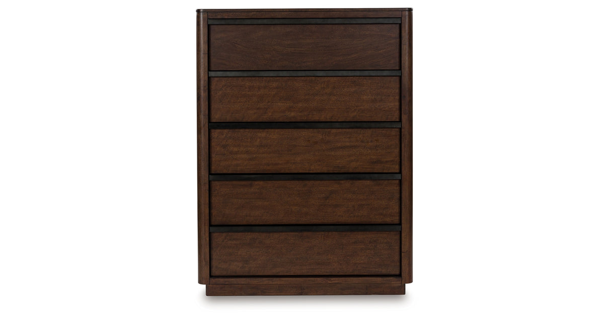 Dilenno Queen Canopy Bed with Mirrored Dresser, Chest and 2 Nightstands in Dark Brown from Ashley - Luna Furniture