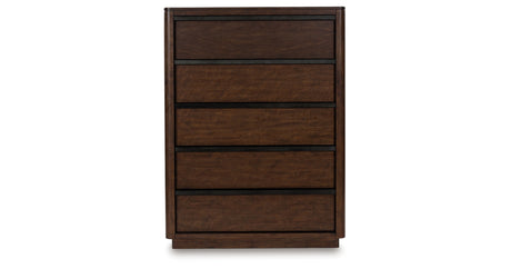 Dilenno California King Canopy Bed with Mirrored Dresser and Chest in Dark Brown from Ashley - Luna Furniture