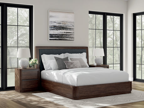 Dilenno Dark Brown California King Upholstered Panel Bed from Ashley - Luna Furniture