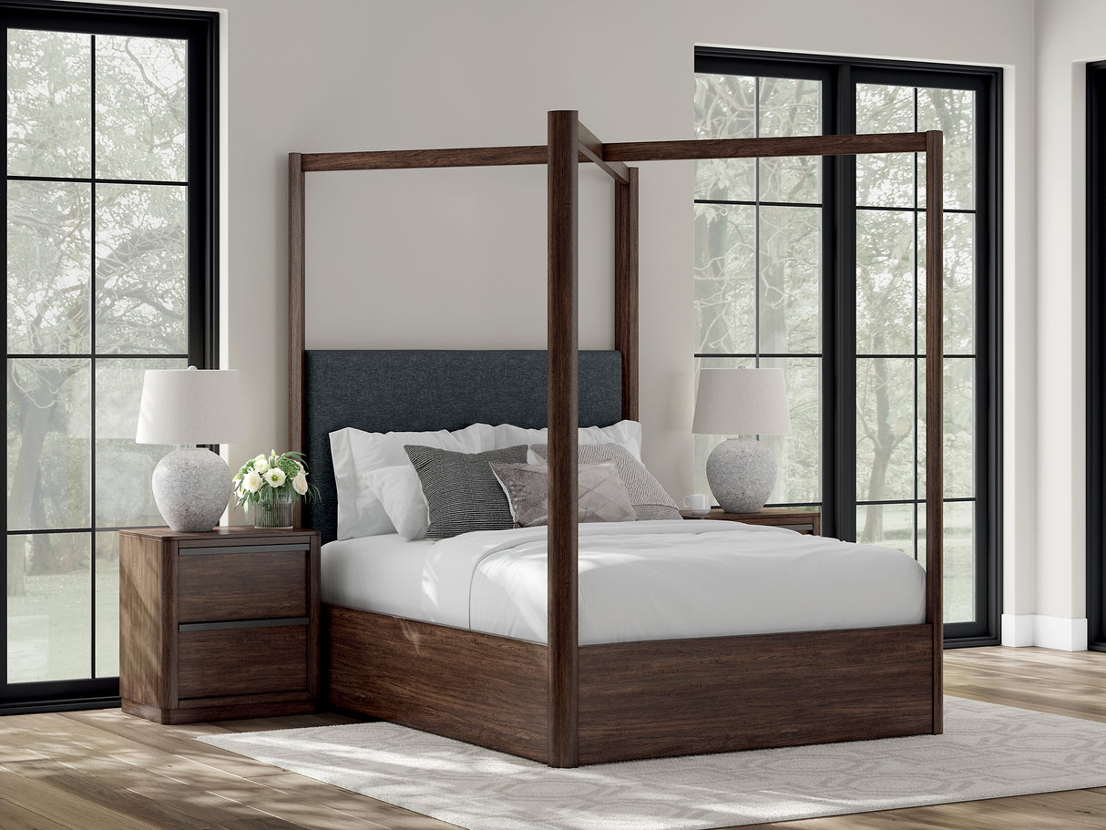Dilenno Dark Brown Queen Canopy Bed from Ashley Furniture - Luna Furniture