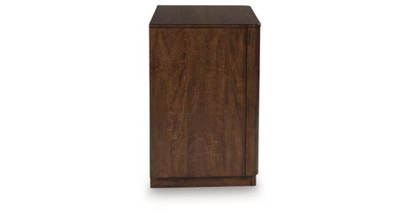 Dilenno King Canopy Bed with Mirrored Dresser, Chest and 2 Nightstands in Dark Brown from Ashley Furniture - Luna Furniture