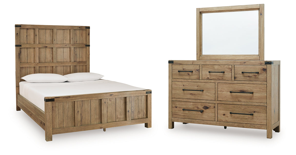 Ridgester Light Brown Queen Panel Bed, Dresser and Mirror from Ashley - Luna Furniture