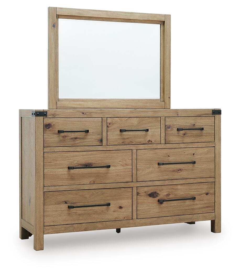 Ridgester Light Brown Queen Panel Bed, Dresser and Mirror from Ashley - Luna Furniture