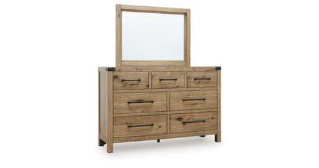 Ridgester Light Brown Queen Panel Bed, Dresser and Mirror from Ashley - Luna Furniture