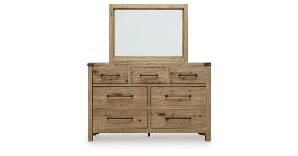 Ridgester Light Brown Queen Panel Bed, Dresser and Mirror from Ashley - Luna Furniture