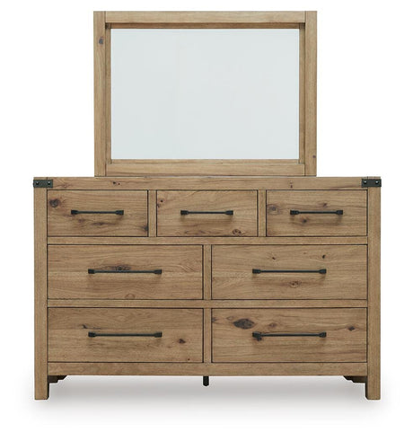 Ridgester Light Brown Queen Panel Bed, Dresser and Mirror from Ashley - Luna Furniture