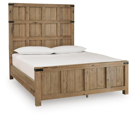 Ridgester Light Brown Queen Panel Bed, Dresser and Mirror from Ashley - Luna Furniture