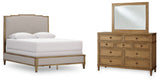 Sharlance Green/Brown Queen Upholstered Panel Bed with Mirrored Dresser from Ashley - Luna Furniture