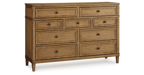 Sharlance California King Upholstered Panel Bed with Dresser in Light Brown from Ashley - Luna Furniture