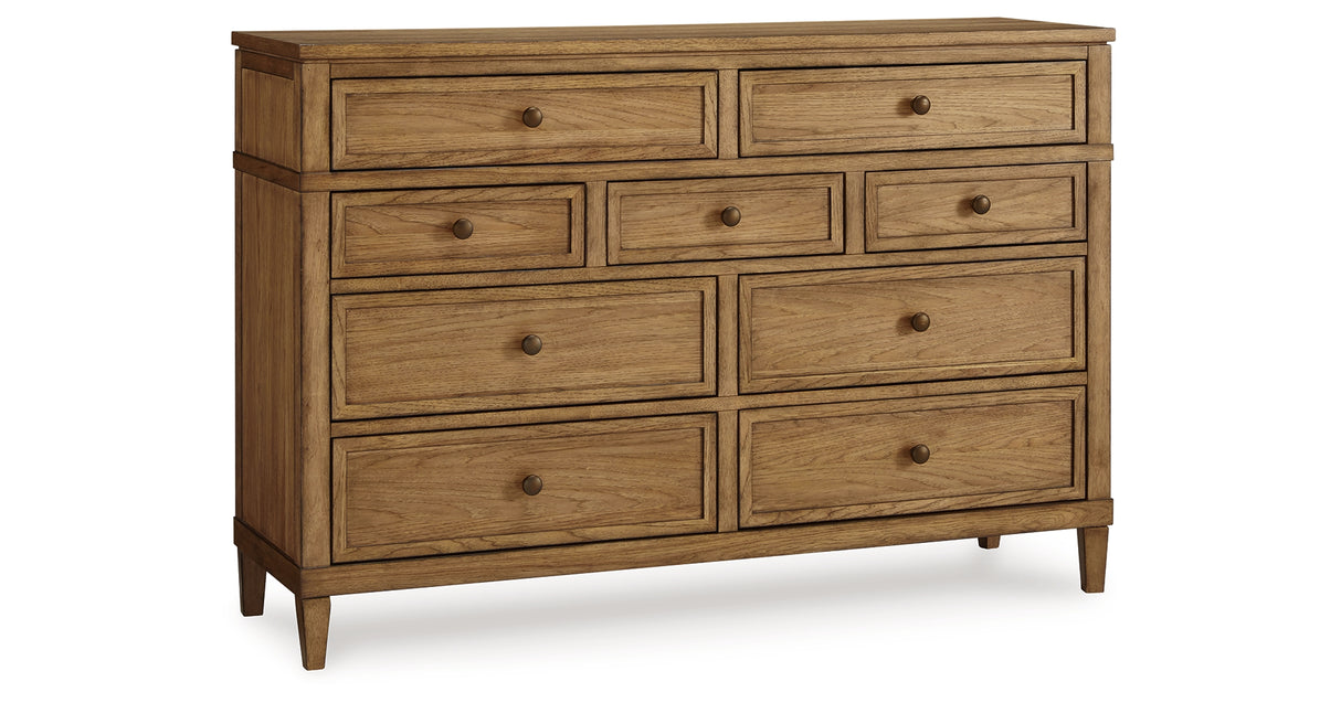 Sharlance King Upholstered Panel Bed with Dresser in Light Brown from Ashley - Luna Furniture