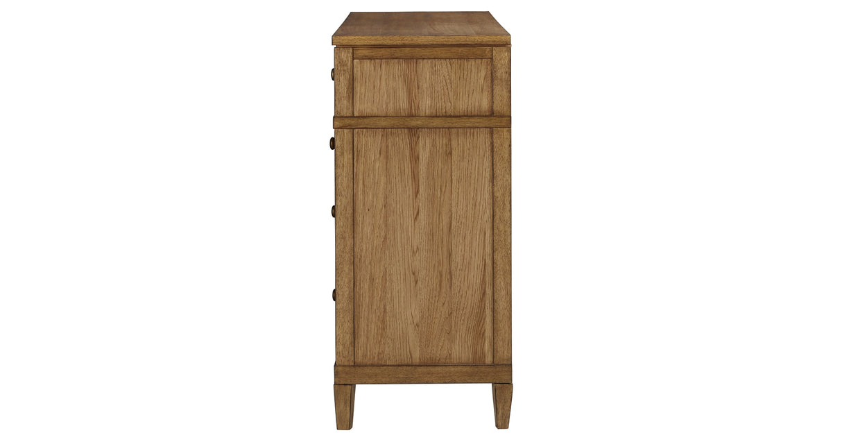 Sharlance California King Upholstered Panel Bed with Dresser and 2 Nightstands in Light Brown from Ashley Furniture - Luna Furniture