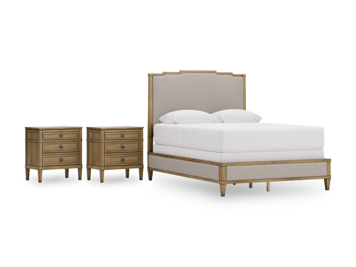 Sharlance Queen Upholstered Panel Bed with 2 Nightstands in Green/Brown from Ashley Furniture - Luna Furniture