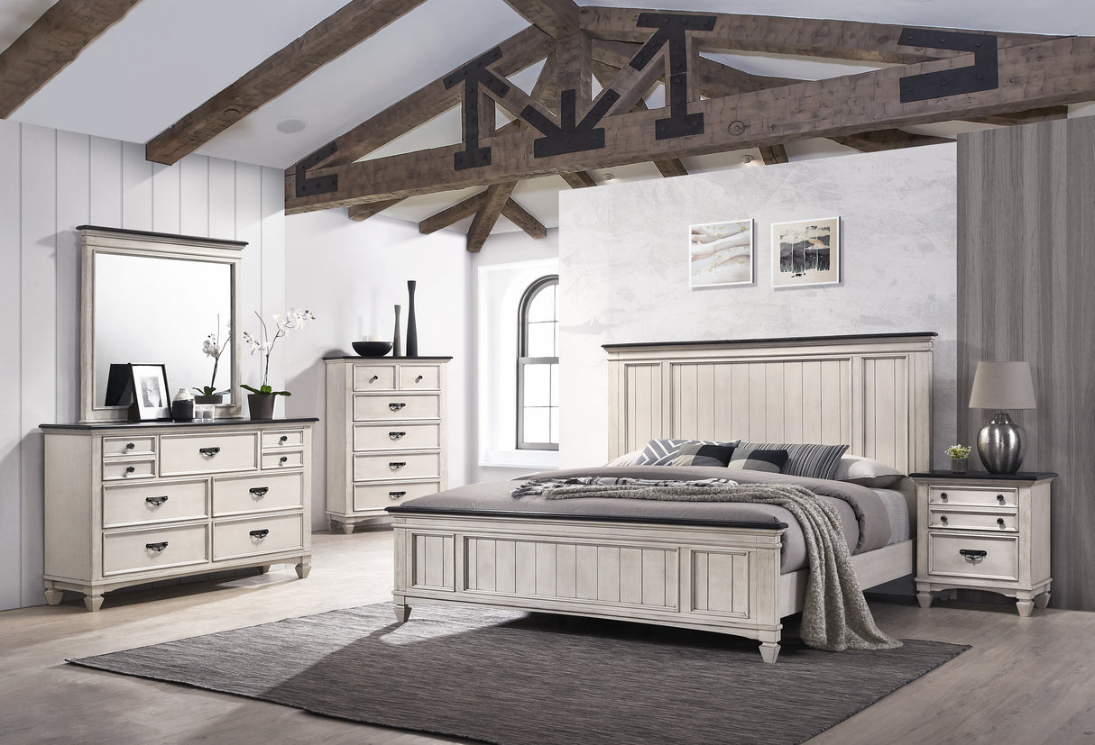 Sawyer Antique White/Brown Panel Bedroom Set -  - Luna Furniture