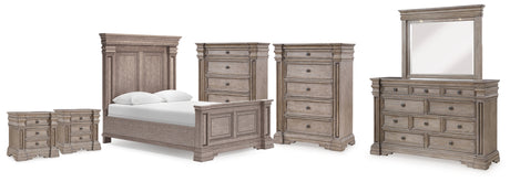 Blairhurst Light Grayish Brown Queen Panel Mirrored Dresser, 2 Chests and 2 Nightstands from Ashley - Luna Furniture