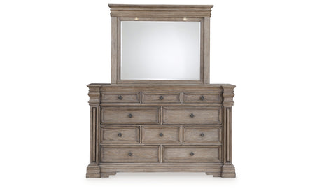 Blairhurst Light Grayish Brown Queen Panel Mirrored Dresser, 2 Chests and 2 Nightstands from Ashley Furniture - Luna Furniture