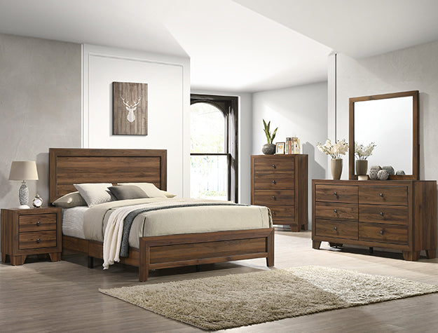 Millie Cherry Brown Queen Panel Bed - Luna Furniture