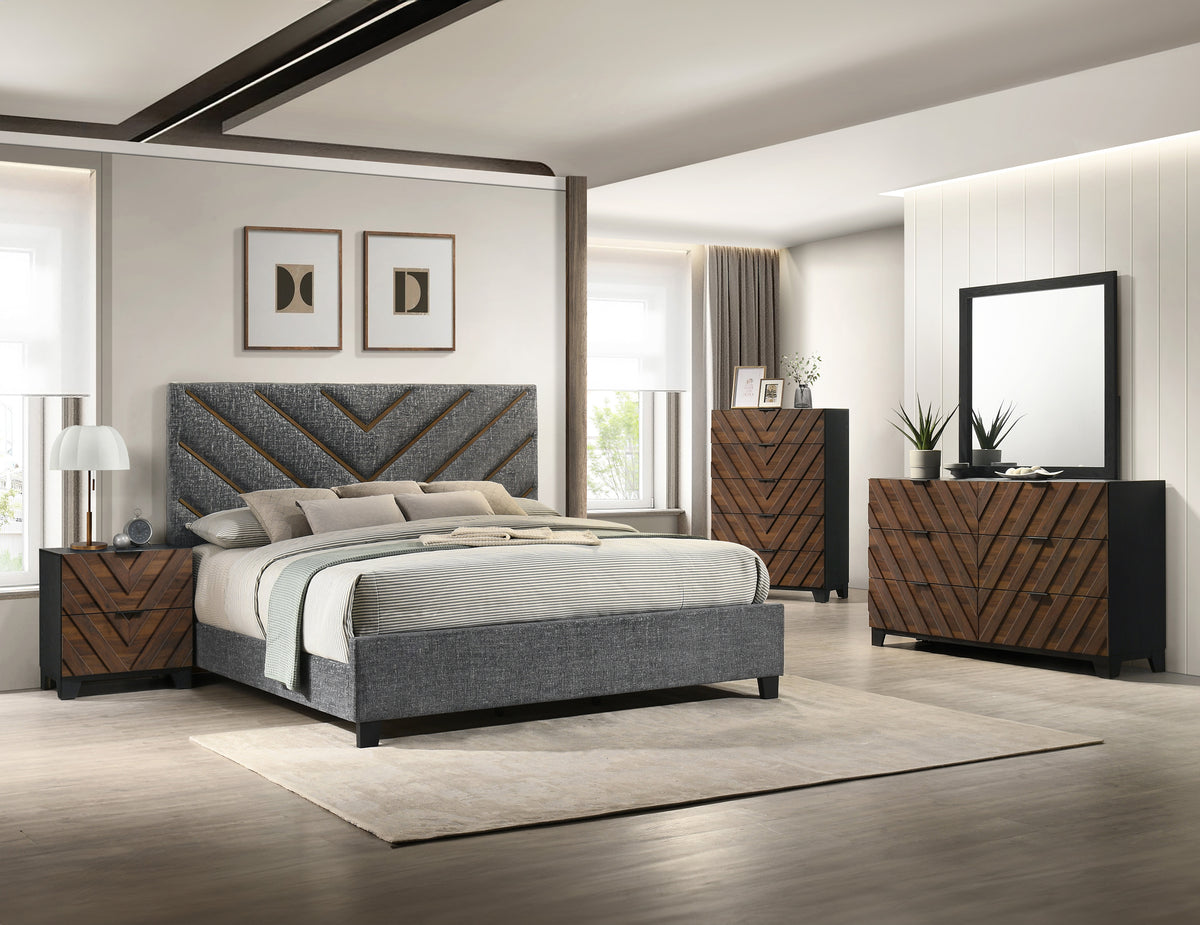 Zane Brown/Gray Upholstered King Bed from Crown Mark - Luna Furniture