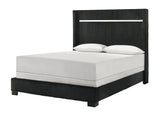 Gennro Black Corduroy Queen Upholstered Panel Bed