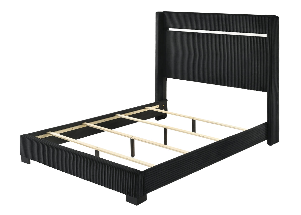 Gennro Black Corduroy King Upholstered Panel Bed